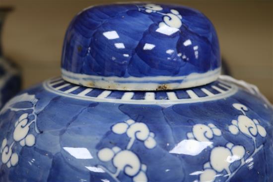 A pair of Chinese blue and white ginger jars and covers and a pair of vases